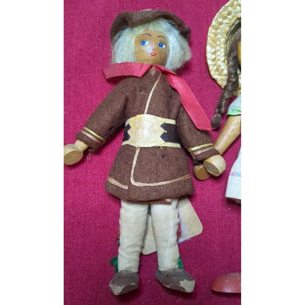 50s-60s Wooden Peg Dolls Polish Boy & Girl Traditional Folk Art - Picture 4 of 7